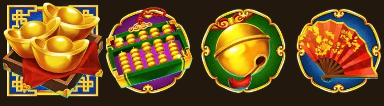 สัญลักษณ์ของเกม Coin Cat ในรูปมี สัญลักษณ์ก้อนทอง ลูกคิด กระดิ่ง และพัด